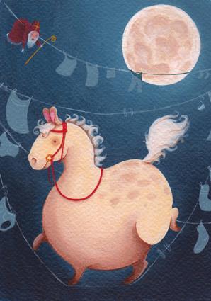 Cartoon: Sinterklaas card (medium) by rietsuiker tagged animals,horse,pony,night,moon,fat,laundry