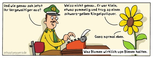 Cartoon: Schoolpeppers 139 (medium) by Schoolpeppers tagged polizei,blumen,vergewaltigung