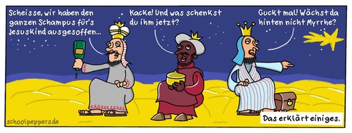 Cartoon: Schoolpeppers 153 (medium) by Schoolpeppers tagged christi,geburt,geschenke,bibel,könige,drei,heilige,jesus