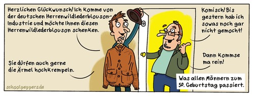 Cartoon: Schoolpeppers 206 (medium) by Schoolpeppers tagged geburtstag,jacke,wildlederblouson