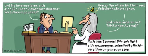 Cartoon: Schoolpeppers 209 (medium) by Schoolpeppers tagged gott,religion,katastrophe,tsunami,versicherung