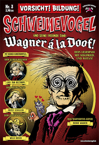 Cartoon: Cover Comic Schweinevogel Nr. 3 (medium) by Schweinevogel tagged comic,cover,schwarwel,schweinevogel,iron,doof,swampie,schweiniversum,wagner