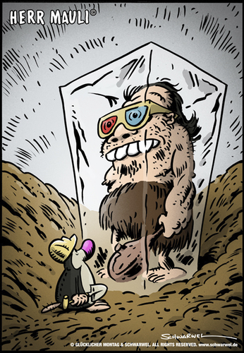 Cartoon: Herr Mauli Ausgrabung (medium) by Schweinevogel tagged 3dbrille,ausgrabungen,steinzeit,graben,mauli,herr,kultur,kunst,cartoon,schwarwel