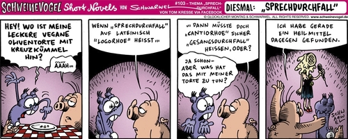 Cartoon: Schweinevogel  Sprechdurchfall (medium) by Schweinevogel tagged schweinevogel,sid,schwarwel,iron,doof,cartoon,funny,singen,sprechen,essen,vegan,oliven