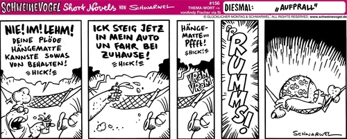 Cartoon: Schweinevogel Aufprall (medium) by Schweinevogel tagged shortnovel,witz,cartoon,schwarwel,schweinevogel,auto,swampie,aufprall,haengematte