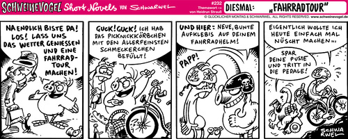 Cartoon: Schweinevogel Fahrradtour (medium) by Schweinevogel tagged schwarwel,schweinevogel,funny,leipzig,fahrrad,picknick,fahrradhelm,ausflug,aufkleber