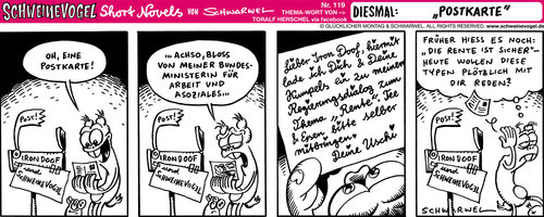 Cartoon: Schweinevogel Postkarte (medium) by Schweinevogel tagged schweinevogel,sid,schwarwel,iron,doof,cartoon,funny,post,bief,karte,rente