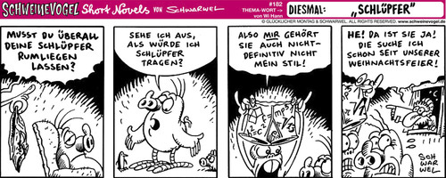 Cartoon: Schweinevogel Schlüpfer (medium) by Schweinevogel tagged witzig,shortnovel,schwarwel,schweinevogel,irondoof,schlüpfer,haushalt,freundschaft,unterwäsche,klamotten,aufräumen,unterhose,professoreisenstein,wissenschaft,weihnachtsfeier,weihnachten,party