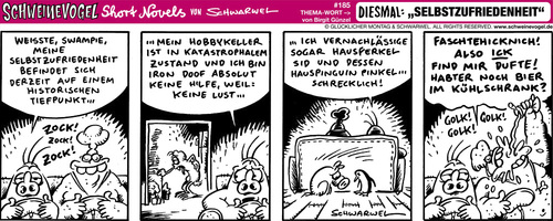 Cartoon: Schweinevogel Selbstzufrieden (medium) by Schweinevogel tagged bier,kühlschrank,egoismus,gefühle,emotionen,hobbys,haustiere,zufrieden,lustig,satire,cartoon,witz,comic,comicfigur,irondoof,schweinevogel,schwarwel