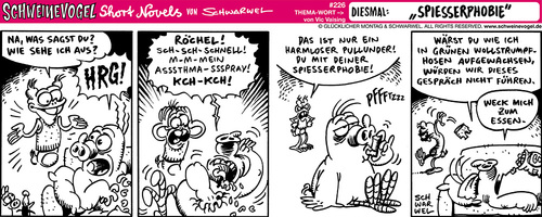 Cartoon: Schweinevogel Spiesserphobie (medium) by Schweinevogel tagged schwarwel,schweinevogel,funny,leipzig,phobien,ängste,zwänge,drama,psychlogie,asthma,spray,pullunder,grüne,wollstrumphose,sachen,pulli,spiesser,aussehen