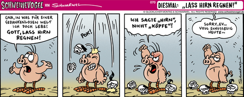 Cartoon: Schweinevogel Strip Hirn (medium) by Schweinevogel tagged schwarwel,cartoon,witz,witzig,schweinevogel,hirn,gott,regen,welt,gedanken,leben,kopf,comic,vogel,gehirn,glaube,religion