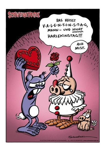 Cartoon: Schweinevogel Witz der Woche 061 (medium) by Schweinevogel tagged schwarwel,rose,rot,harlekin,sid,doof,iron,schweinevogel,herz,frau,mann,paar,geschenk,liebe,valentinstag,witzig,witz,cartoon