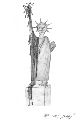 Cartoon: ölfreiheit (medium) by sasch tagged oil,freiheit,statue,ny,bp,obama,umwelt