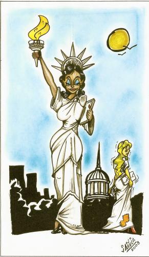 Cartoon: estatua de la libertad (medium) by DANIEL EDUARDO VARELA tagged negro