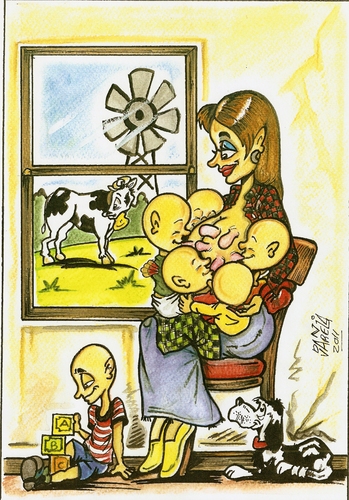 Cartoon: lactancia (medium) by DANIEL EDUARDO VARELA tagged maternidad
