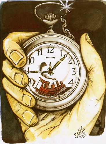 Cartoon: tiempo (medium) by DANIEL EDUARDO VARELA tagged trenes