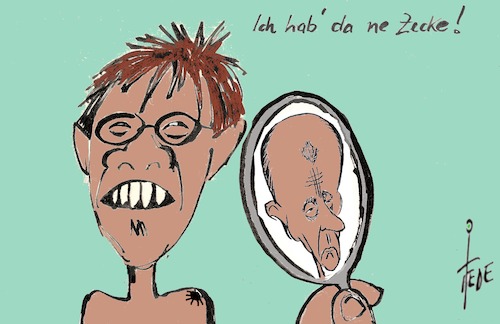 Cartoon: AKK-Zecke (medium) by tiede tagged akk,kramp,karrenbauer,friedrich,merz,cdu,parteitag,tiede,cartoon,karikatur,akk,kramp,karrenbauer,friedrich,merz,cdu,parteitag,tiede,cartoon,karikatur