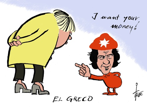 Cartoon: Alexis Tsipras (medium) by tiede tagged alexis,tsipras,merkel,elgreco,cheguevara,greece,euro,eu,alexis,tsipras,merkel,elgreco,cheguevara,greece,euro,eu