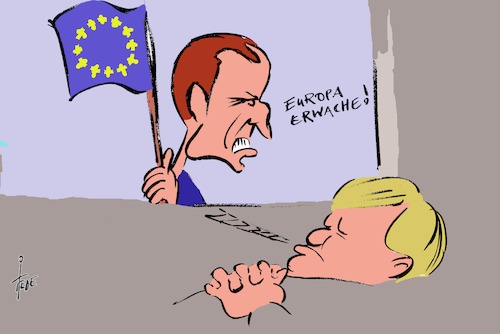 Cartoon: Aufruf Macron (medium) by tiede tagged macron,europa,merkel,populismus,tiede,cartoon,karikatur,macron,europa,merkel,populismus,tiede,cartoon,karikatur
