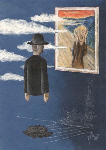 Cartoon: Blinder Alarm (medium) by tiede tagged munch,thescream,derschrei,magritte,surrealismus,exhibitionismus,edvardmunch,renemagritte,magritte,surrealismus,exhibitionismusmunch