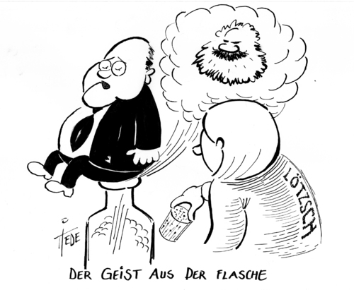 Cartoon: Der Geist aus der Flasche (medium) by tiede tagged der,gysi,lötzsch,kommunismus,kommunismus,lötzsch,gysi