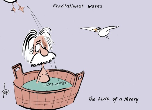 Cartoon: gravitational waves (medium) by tiede tagged gravitational,waves,albert,einstein,relativity,theory,gravitation,big,bang,cartoon,tiede,gravitational,waves,albert,einstein,relativity,theory,gravitation,big,bang,cartoon,tiede