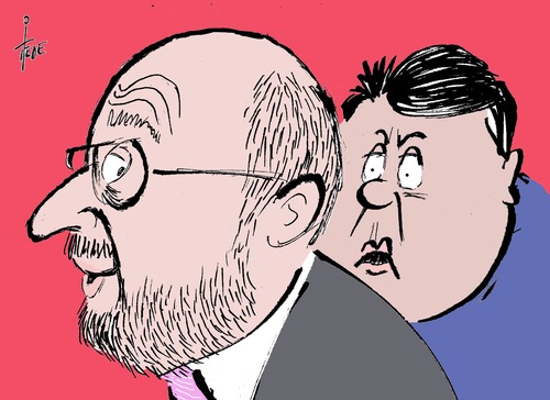 Cartoon: K-Frage SPD (medium) by tiede tagged karikatur,cartoon,tiedemann,tiede,gabriel,sigmar,brüssel,schulz,martin,kfrage,spd,spd,kfrage,martin,schultz,sigmar,gabriel,tiede,tiedemann,cartoon,karikatur