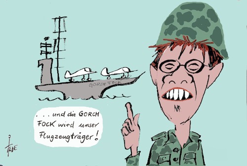 Cartoon: Kramp-Karrenbauer (medium) by tiede tagged akk,kramp,karrenbauer,gorch,fock,flugzeugträger,tiede,cartoon,karikatur,akk,kramp,karrenbauer,gorch,fock,flugzeugträger,tiede,cartoon,karikatur