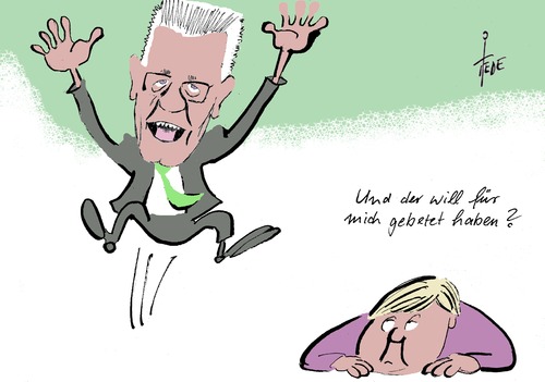 Cartoon: Kretschmann (medium) by tiede tagged winfried,kretschmann,angela,merkel,gebet,wahlen,tiede,tiedemann,joachim,karikatur,cartoon,winfried,kretschmann,angela,merkel,gebet,wahlen,tiede,tiedemann,joachim,karikatur,cartoon