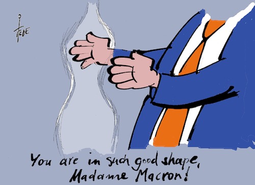 Cartoon: Madame Macron (medium) by tiede tagged brigitte,macron,donald,trump,paris,cartoon,karikatur,tiede,tiedemann,brigitte,macron,donald,trump,paris