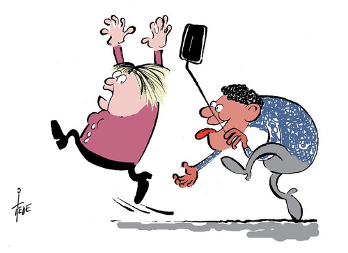 Cartoon: noch ein selfie (medium) by tiede tagged tiede,karikatur,cartoon,nordafrika,straftaten,delikte,köln,afd,flüchtlinge,merkel,angela,angela,merkel,flüchtlinge,afd,köln,delikte,straftaten,cartoon,karikatur,tiede