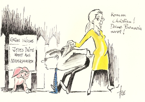 Cartoon: Paranoia (medium) by tiede tagged niedersachsen,schwein,grünewoche,bettina,christian,wulff,paranoia,paranoia,christian wulff,bettina,grünewoche,schwein,niedersachsen,christian,wulff