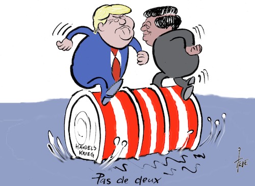 Cartoon: Pas de deux (medium) by tiede tagged trump,xi,china,handelskrieg,zölle,ballett,tiede,cartoon,karikatur,trump,xi,china,handelskrieg,zölle,ballett,tiede,cartoon,karikatur