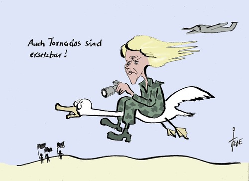 Cartoon: Tornado-Einsatz (medium) by tiede tagged tornado,rüstungsmängel,von,der,leyen,syrien,tiede,cartoon,karikatur,tornado,rüstungsmängel,von,der,leyen,syrien,tiede,cartoon,karikatur