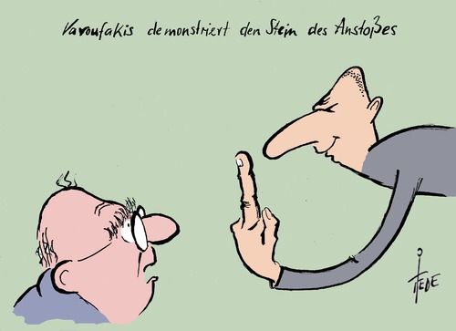 Cartoon: Varoufakis (medium) by tiede tagged varoufakis,griechenland,schuldenkrise,eu,euro,schäuble,tsipras,reparationen,jauch,varoufakis,griechenland,schuldenkrise,eu,euro,schäuble,tsipras,reparationen,jauch