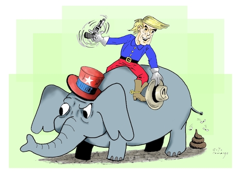 Cartoon: Cowboy republicano (medium) by Guto Camargo tagged trump,partido,republicano,desenho,politica,presidente,eua,cowboy