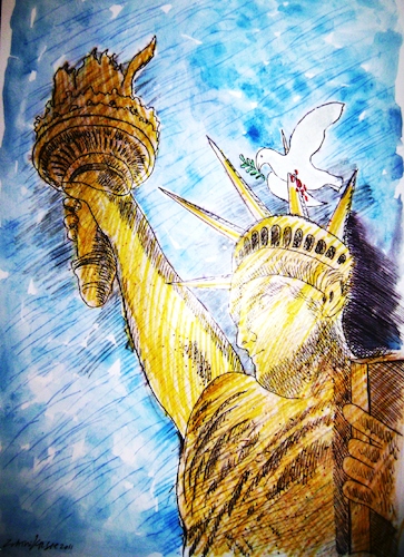 Cartoon: Freiheitsstaue (medium) by Zlatko Iv tagged harm,bengen,cartoon,karikatur,protest,demokratie,usa,freiheitsstaue,trump