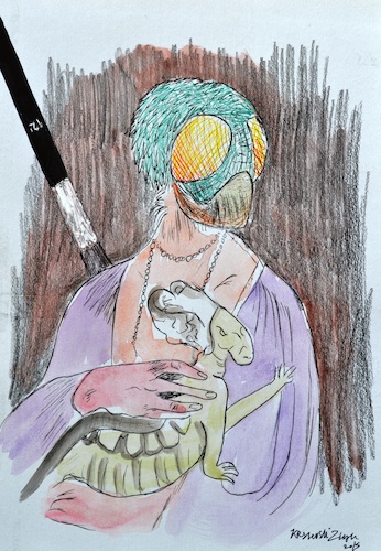 Cartoon: Lady with an Ermine (medium) by Zlatko Iv tagged kunst,natura,culture,kult,love,collector,angeln,danke,klima,herz,lady,ermine