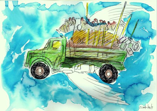 Cartoon: Migrantos (medium) by Zlatko Iv tagged europe,stern,blitz,neu,danke,hertz,baby,engel,migrant,travel,border,balkan