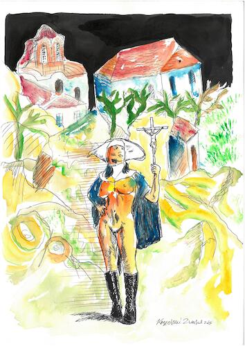 Cartoon: die Legende des Abtes (medium) by Zlatko Iv tagged feminism,gender,kunst,circus,love,danke,special,selfie,facebook,instagram,tarot,carte,catedral,nunes,äbtissin,bible