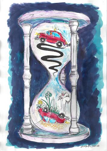 Cartoon: The Time Machine (medium) by Zlatko Iv tagged cat,danke,frends,love,katze,climate,time