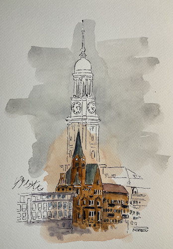 Cartoon: Der Michel (medium) by Pralow tagged hamburg,michel,seemannskirche,tourismus,aquarell,urbansketching,hamburg,michel,seemannskirche,tourismus,aquarell,urbansketching