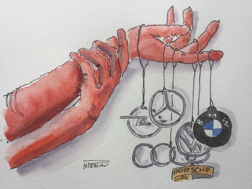 Cartoon: Die Samthandschuhe (medium) by Pralow tagged klimaschutz,klimawandel,abgaswerte,stickoxide,feinstaub,fahrverbote,daimler,vw,bmw,audi,opel,lobbyismus,politikverdrossenheit,käufer,steuerzahler,umrüstung,software,nachrüstung,klimaschutz,klimawandel,abgaswerte,stickoxide,feinstaub,fahrverbote,daimler,vw,bmw,audi,opel,lobbyismus,politikverdrossenheit,käufer,steuerzahler,umrüstung,software,nachrüstung