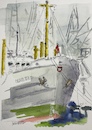 Cartoon: Frachter Bleichen (small) by Pralow tagged hamburg,hafen,hafenmuseum,stadtrundgang,tourismus,frachter,schiffe,aquarell