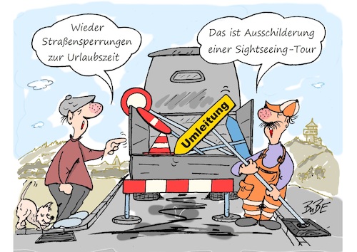 Cartoon: Straßensperrungen (medium) by BuBE tagged umleitung,ausschilderung,straßensperrung,besichtigung,sightseeing,tourismus,urlauszeit,urlaub,auto,autofahrt,busreise,reisen,ausflug,ausfahrt,umleitung,ausschilderung,straßensperrung,besichtigung,sightseeing,tourismus,urlauszeit,urlaub,auto,autofahrt,busreise,reisen,ausflug,ausfahrt