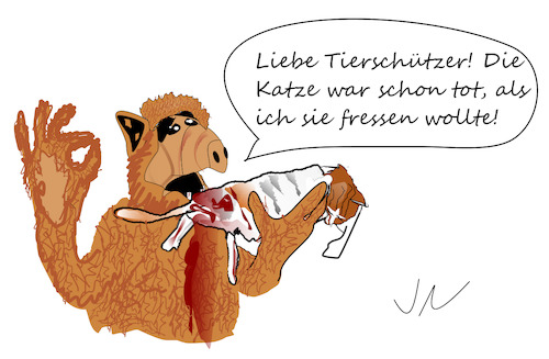 Cartoon: Alf (medium) by Jochen N tagged außerirdisch,alien,melmac,tv,serie,katze,fressen,blut,tod,tierschutz,tierschützer,halloween
