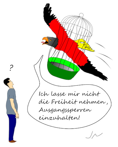 Cartoon: Allesdichtmachen (medium) by Jochen N tagged schauspieler,kunst,künstler,kultur,kritik,protest,hohn,jan,josef,liefers,aktion,mimimi,bundesadler,vogelkäfig,freiheit,afd,ausgangssperre,corona,pandemie,covid,19,lockerungen,lockdown