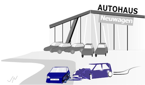 Cartoon: Autobiografie (medium) by Jochen N tagged auto,autohaus,fahrzeug,neuwagen,jahreswagen,autobiografie,biographie,biografie,lebenszeit,geschwindigkeit,bremsen,bremsweg,bremsspur,unfall,schaden,totalschaden