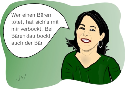 Cartoon: Baerbock (medium) by Jochen N tagged annalena,baerbock,bündnis,90,grüne,habeck,parteispitze,bundesvorsitz,doppelspitze,realos,bär,bock,bärenklau,verbockt,bockig,töten,tod