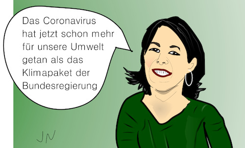 Cartoon: Baerbock (medium) by Jochen N tagged klima,klimawandel,klimapaket,umwelt,erderwärmung,bündnis,90,grüne,corona,virus,covid,gesundheit,krank,pandemie